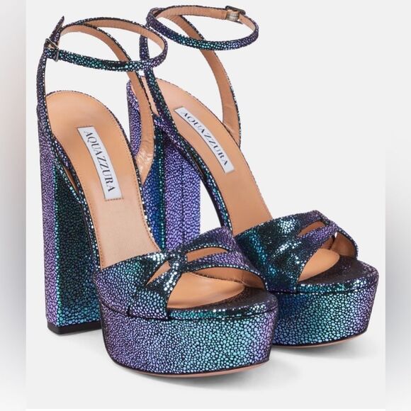 AQUAZZURA Sinner Ombre Platform Ankle-strap Sandals In Petroleum 40 - Picture 1 of 13